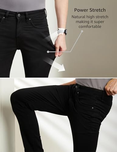 Symbol Premium Men's Slim Fit Stretchable Jeans | Casual Denim | Cotton Stretch | Fashion Shades of Black & Blue (Available in Plus Size) (Black_32) | Rise Style: Mid Rise