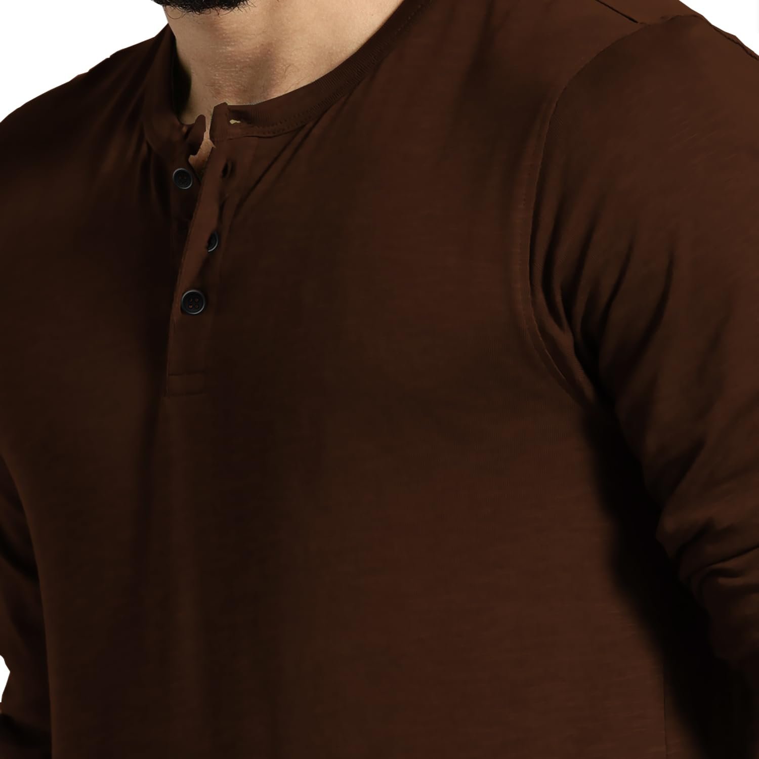 LAZYCHUNKS® Men's Full Sleeve Henley Neck Cotton Blend T-Shirt | Solid Regular Fit for Boys & Men | Soft Breathable Fabric | Casual Size S to 3XL Brown