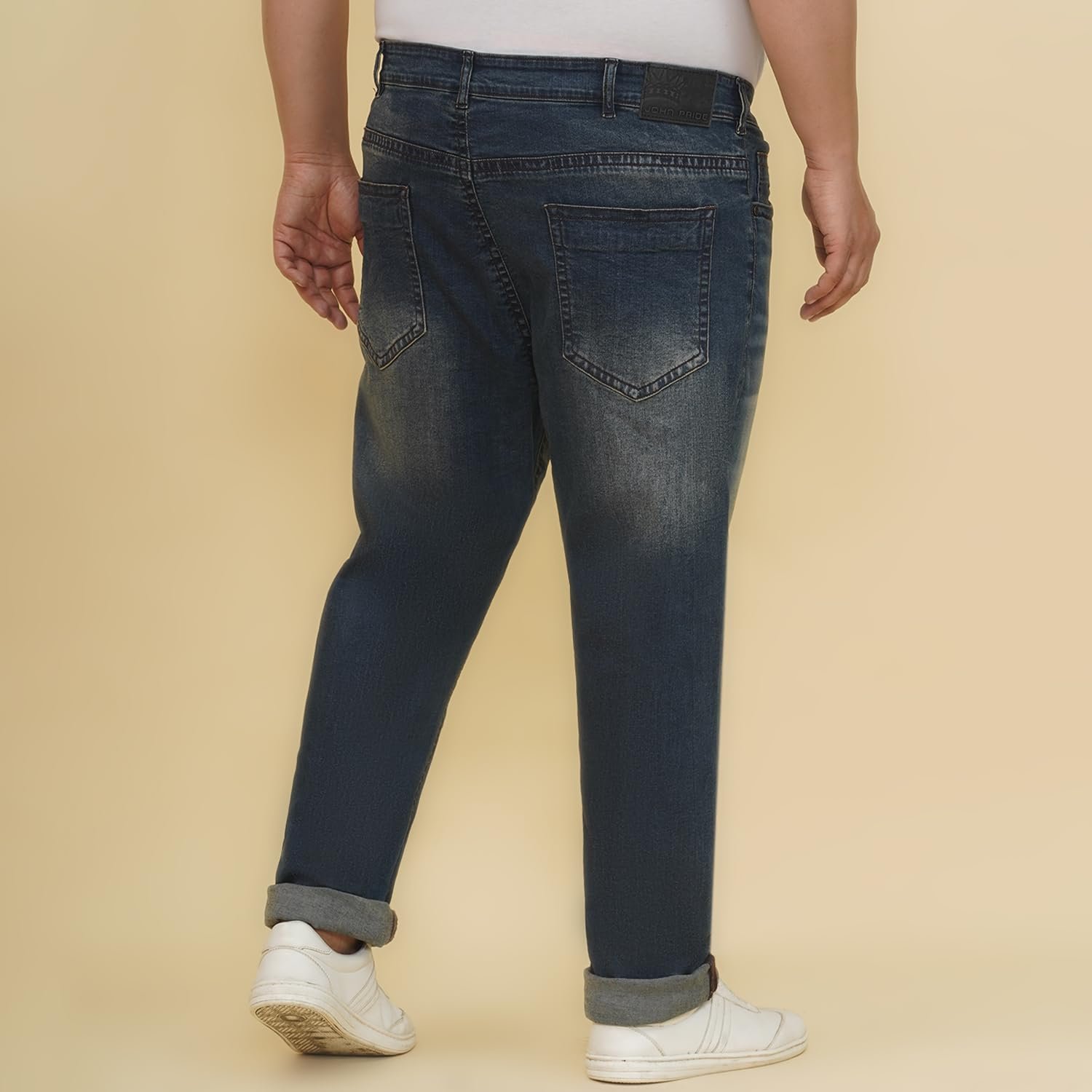 JOHN PRIDE Plus Size Men Regular Fit Navy Blue Stretchable Jeans (JPJ12462_50)