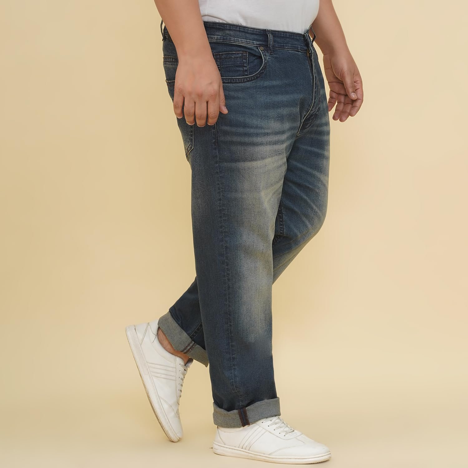 JOHN PRIDE Plus Size Men Regular Fit Navy Blue Stretchable Jeans (JPJ12462_50)