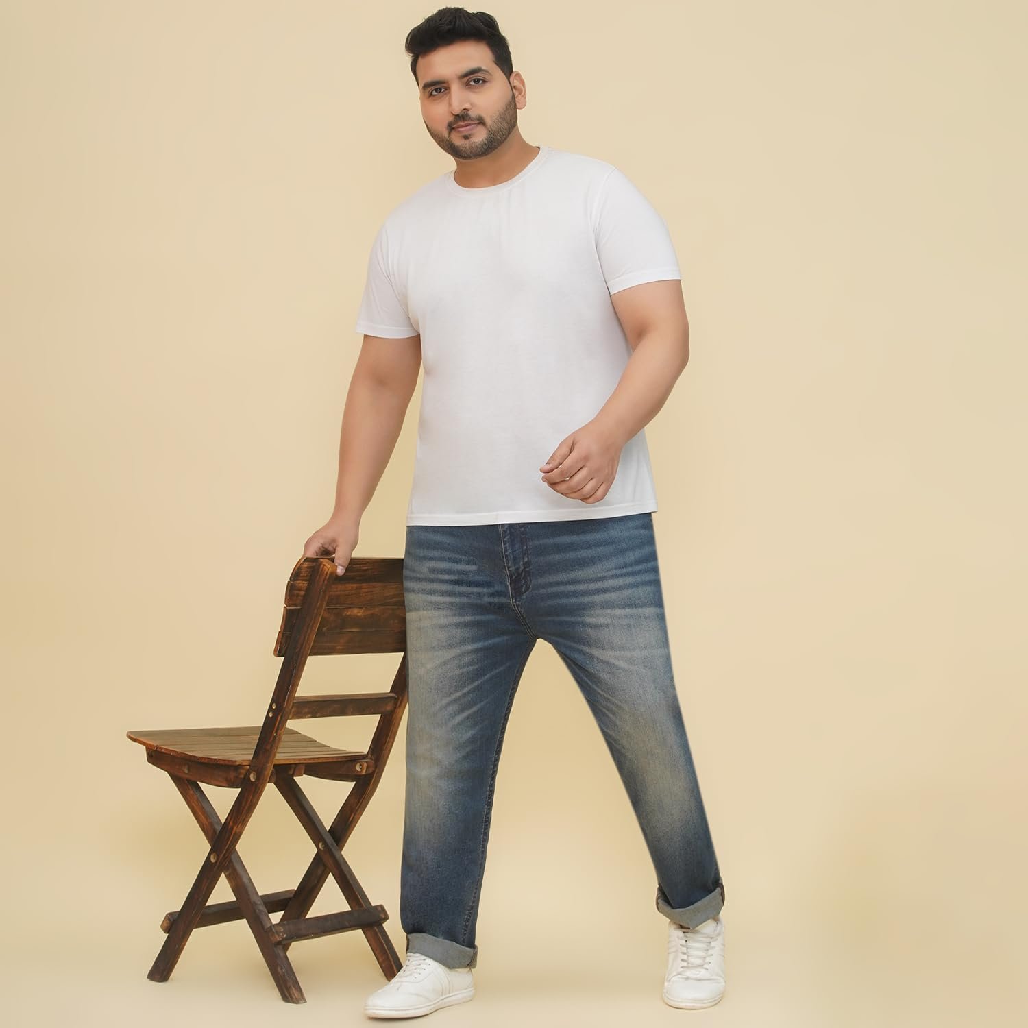 JOHN PRIDE Plus Size Men Regular Fit Navy Blue Stretchable Jeans (JPJ12462_50)