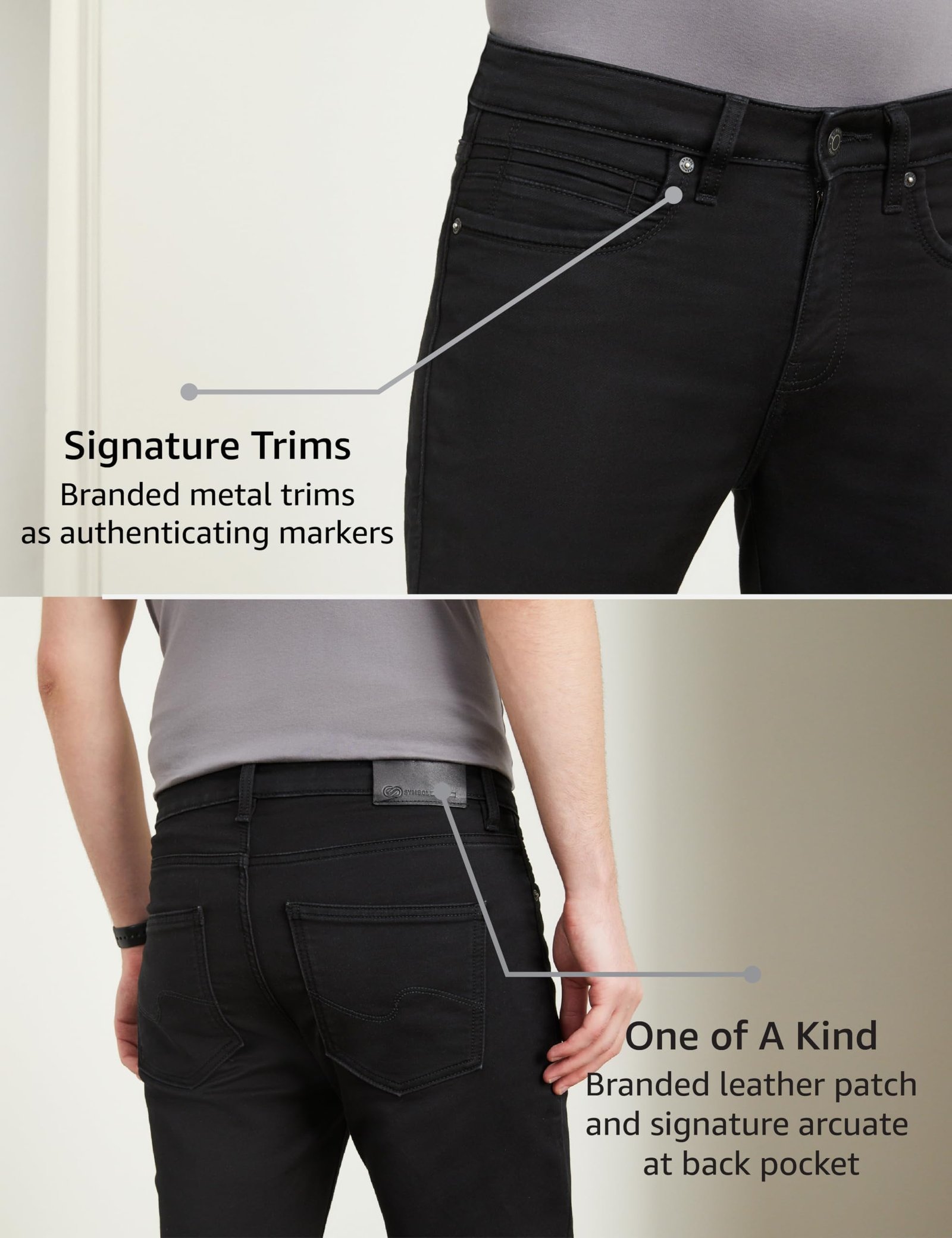 Symbol Premium Men's Slim Fit Stretchable Jeans | Casual Denim | Cotton Stretch | Fashion Shades of Black & Blue (Available in Plus Size) (Black_32) | Rise Style: Mid Rise