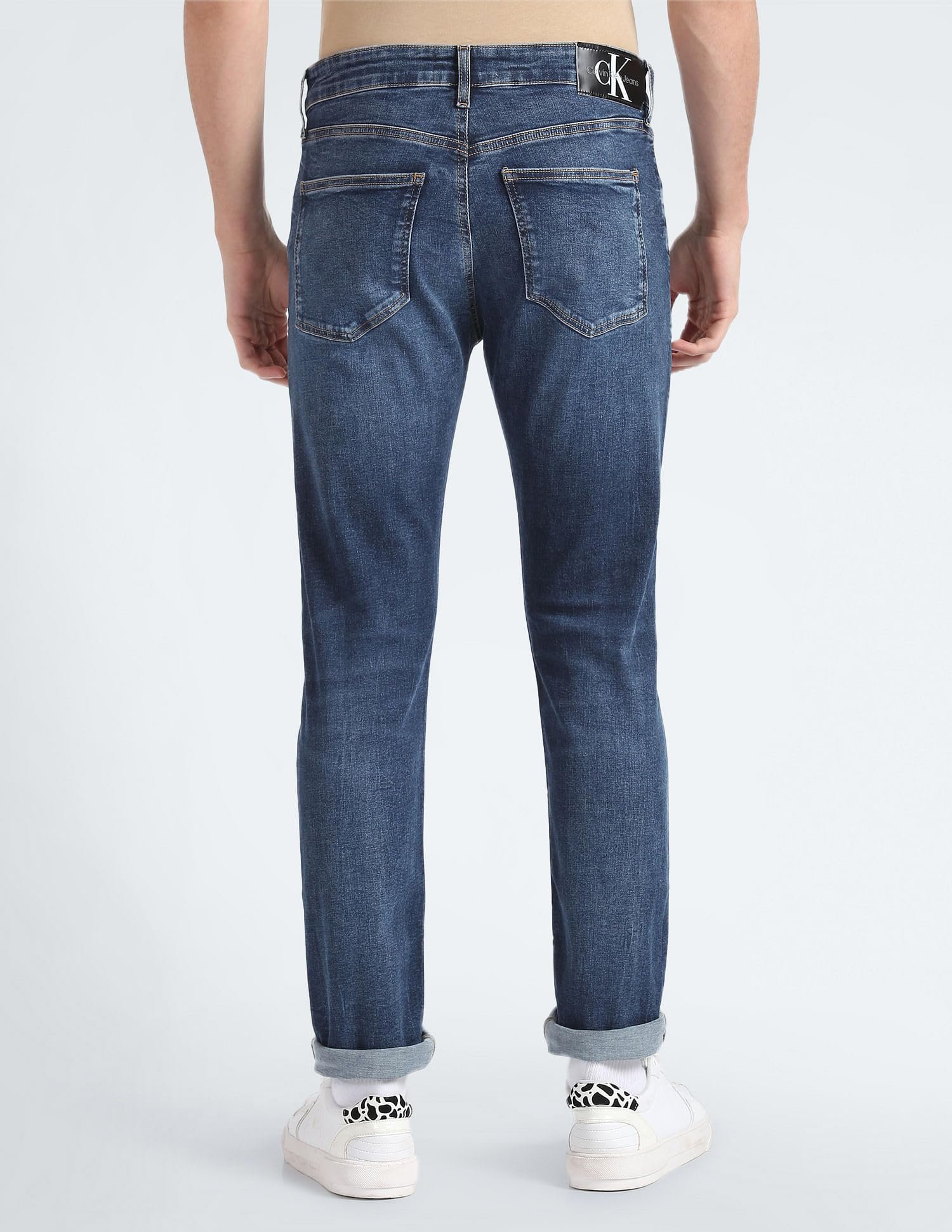 Calvin Klein Dark Blue Cotton Solid Skinny Fit Men Jeans