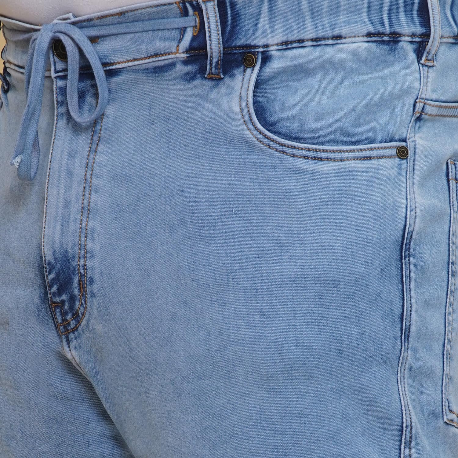 JOHN PRIDE Plus Size Men Regular Fit Light Fade Blue Stretchable Cargo Jeans