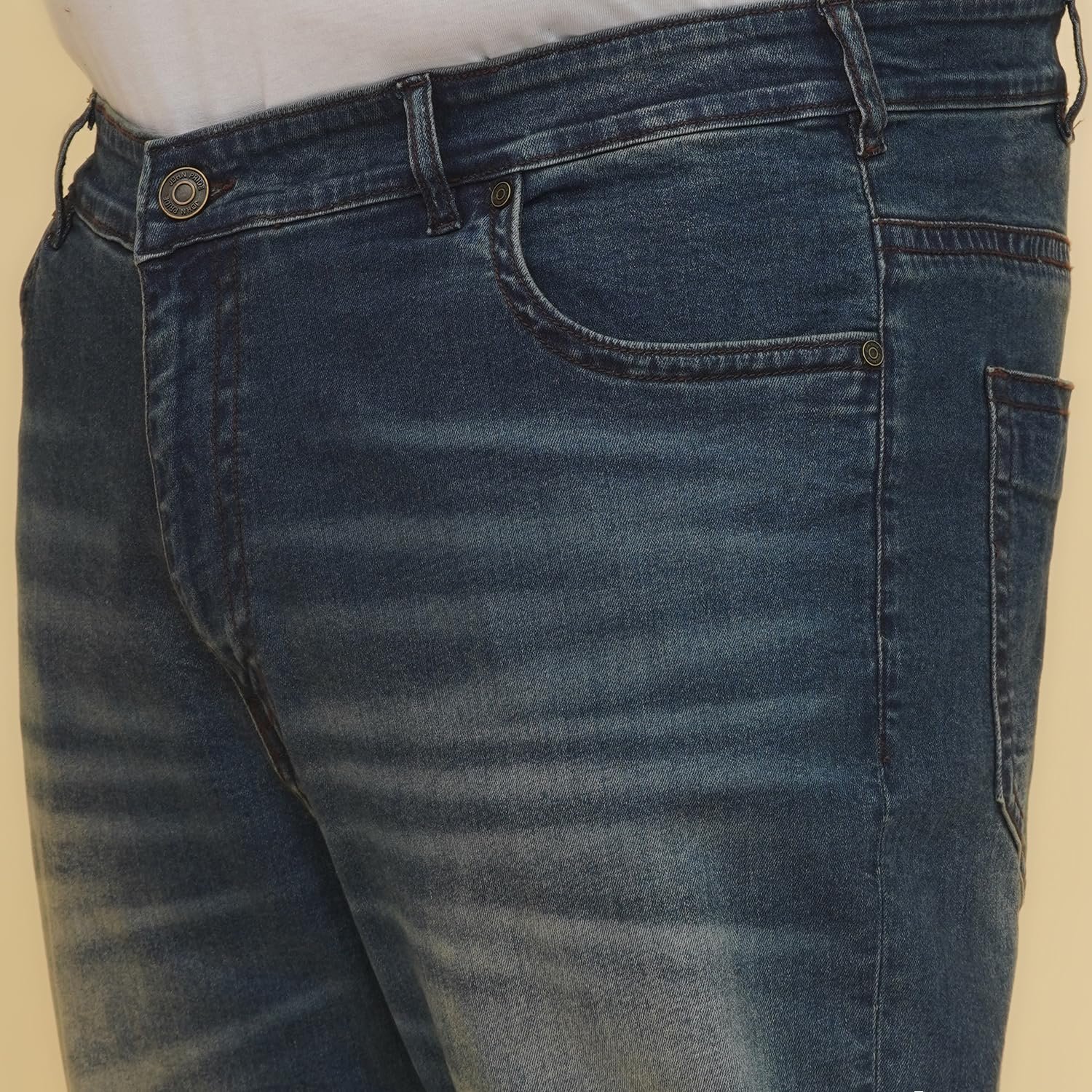 JOHN PRIDE Plus Size Men Regular Fit Navy Blue Stretchable Jeans (JPJ12462_50)
