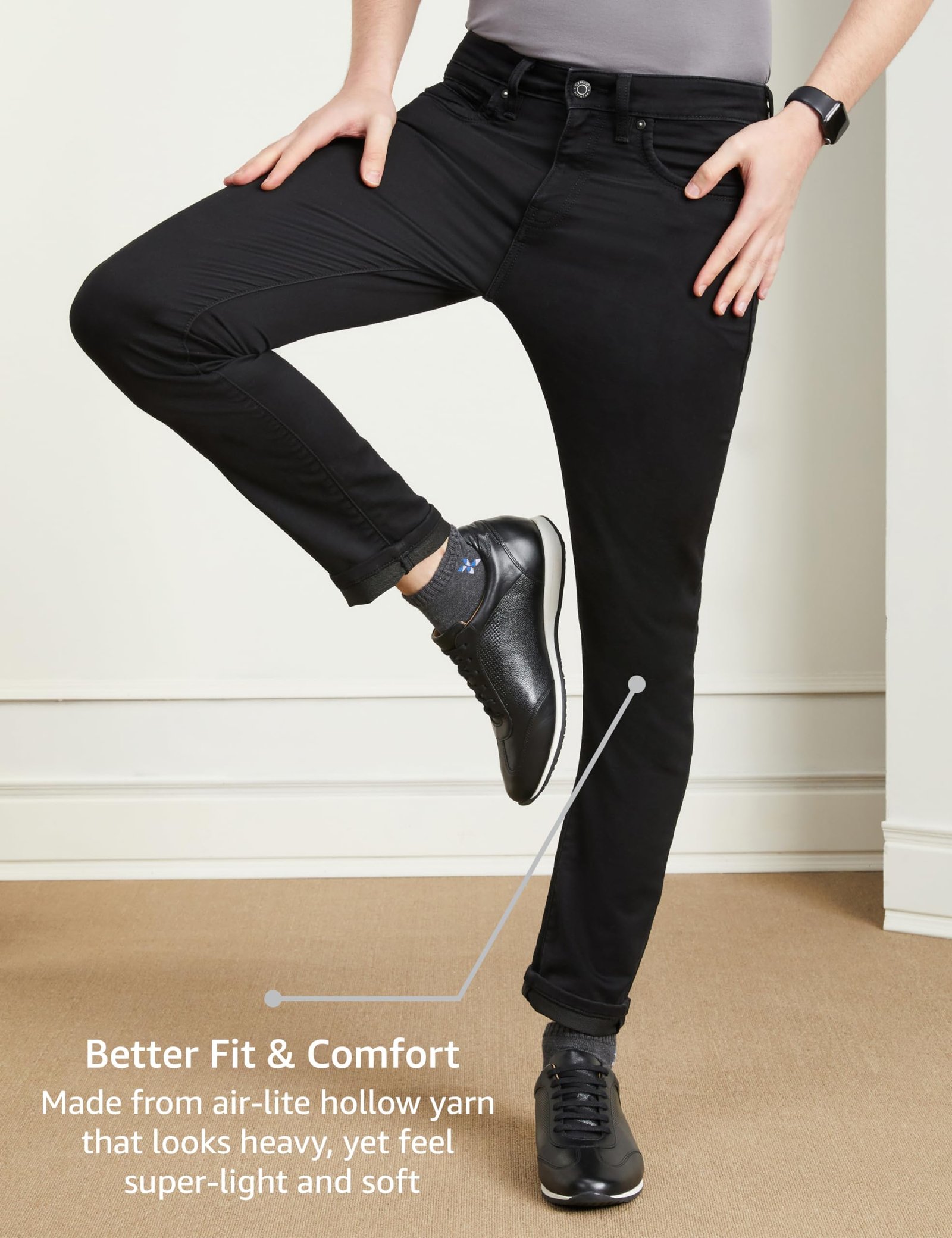 Symbol Premium Men's Slim Fit Stretchable Jeans | Casual Denim | Cotton Stretch | Fashion Shades of Black & Blue (Available in Plus Size) (Black_32) | Rise Style: Mid Rise