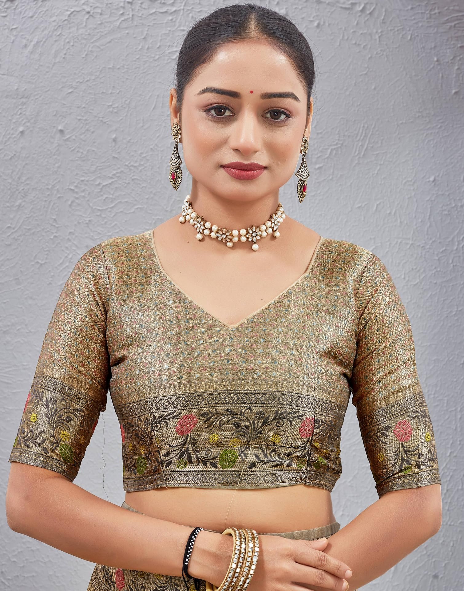 SIRIL Women's Banarasi Silk Jacquard Zari Work Saree with Unstitched blouse Piece (4241S6684_Grey)