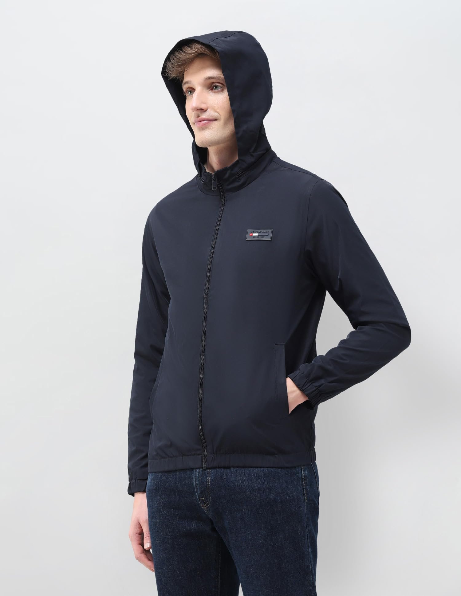 Mens Transitional Jacket With Conceled Hood Full Sleeve Jackets (USJCKS028_NAVY)