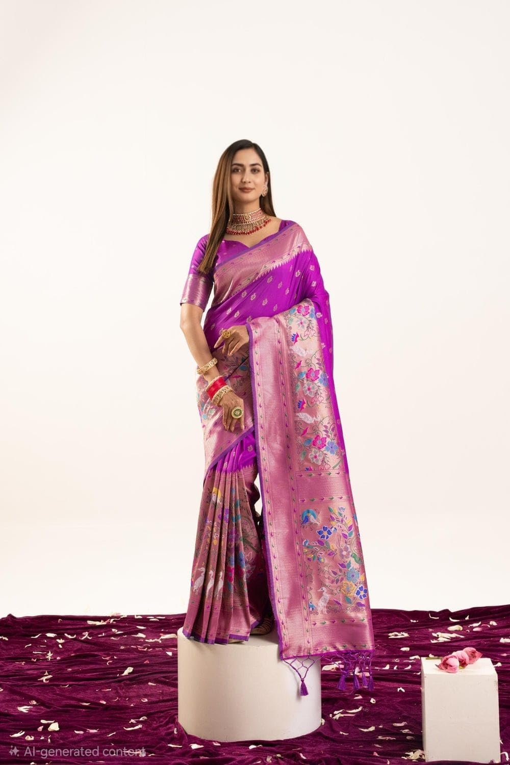 Women's Soft Royal Rajwadi Kanjivaram Kanchipuram Banarasi Paithani Silk Saree With Blouse Piece For Wedding (color-1.3)