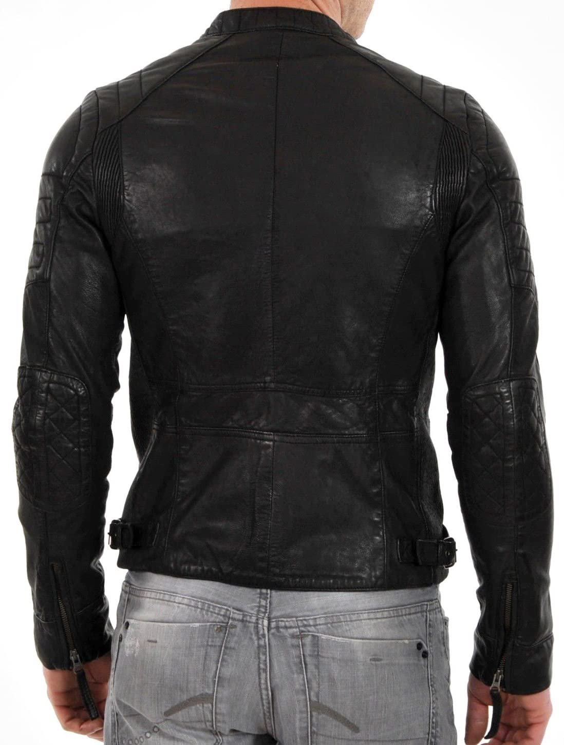 Men's Black & BROWN Genuine Lambskin Leather Biker Jacket VINTAGE REAL MOTORCYCLE JACKETS FOR MEN, Black, X-Large