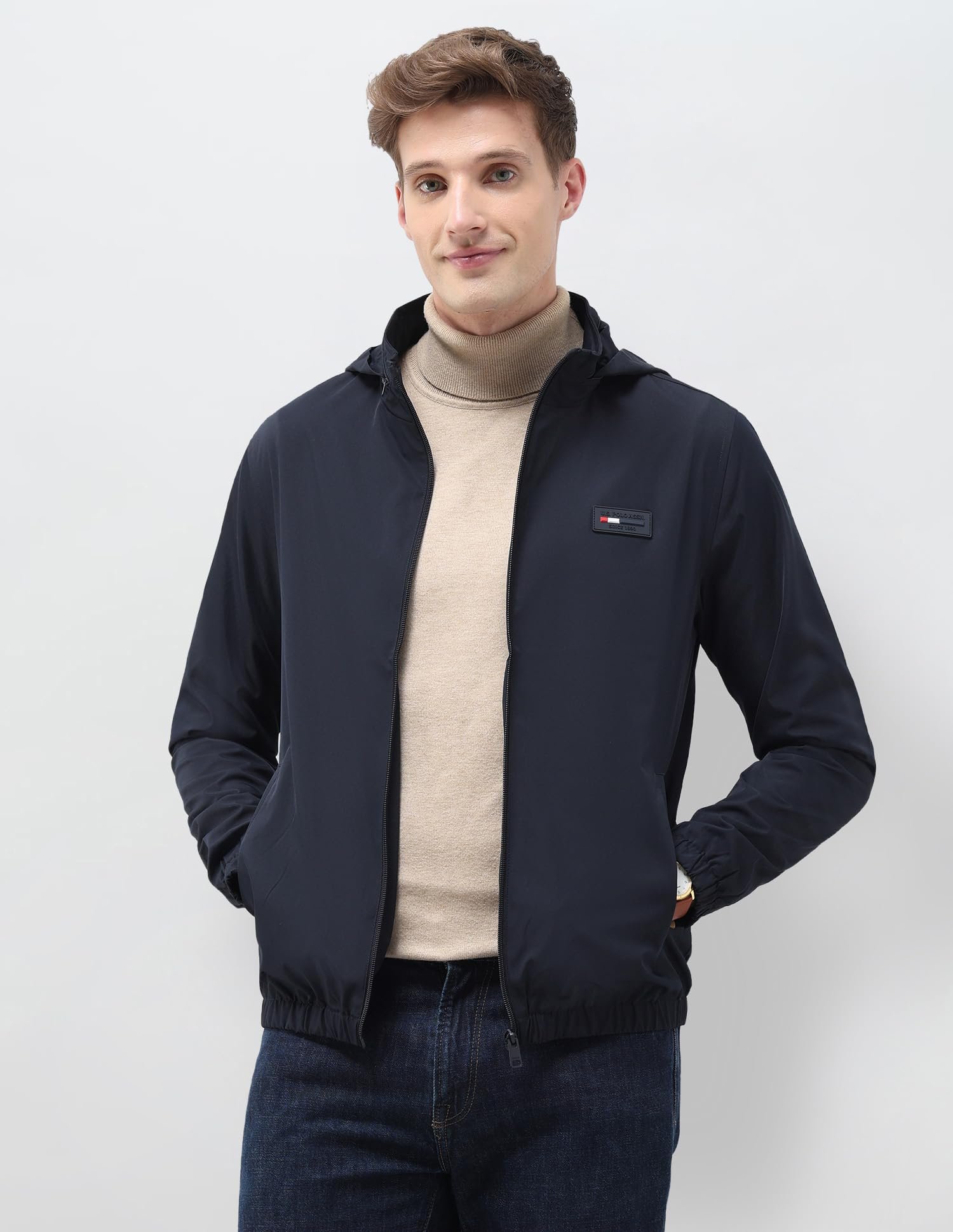 Mens Transitional Jacket With Conceled Hood Full Sleeve Jackets (USJCKS028_NAVY)