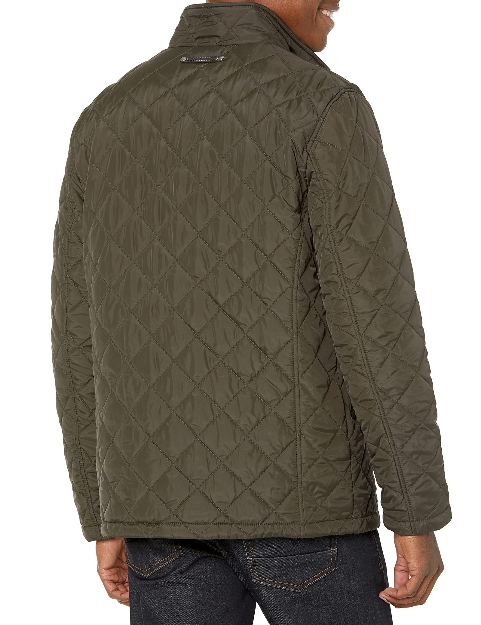 Men's Stand Collar Quilted Jacket, Olive