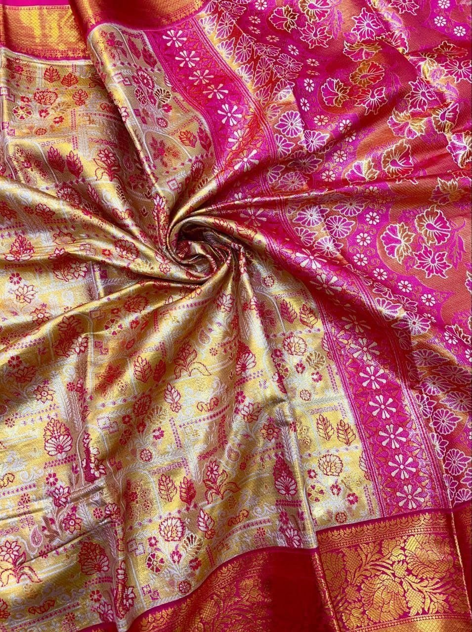 Women's Kanjivaram Pure Kanchipattu Soft Silk Original Hand Weving Klanjali Kanchivaram Silk Saree With Blouses Piecs (colour 1.4)