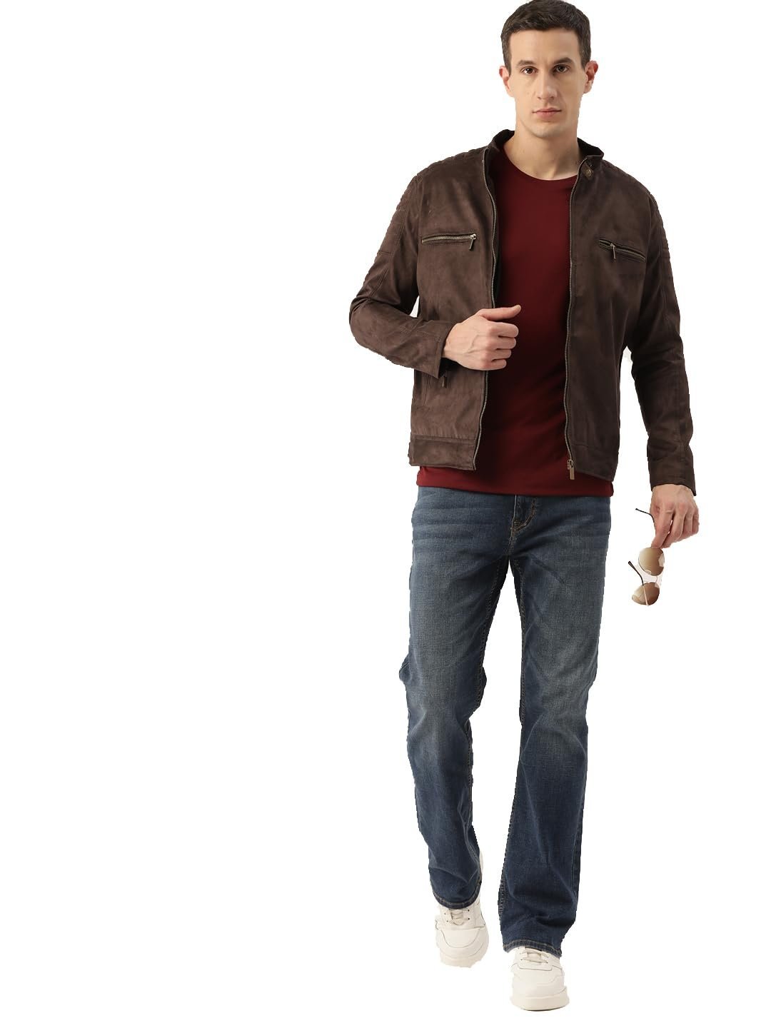 Coffee-Colored Suede Standard Length Jacket For Men's (Me) Bronze Coffee Medium