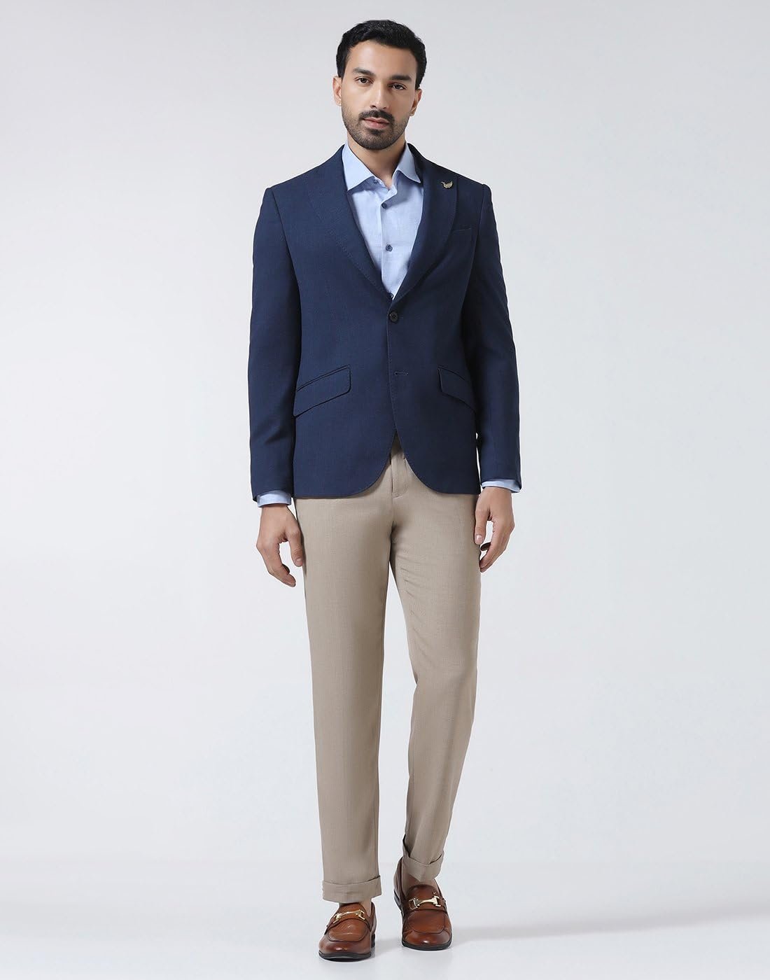 Men Wool Solid Slim Fit Blazers Blue