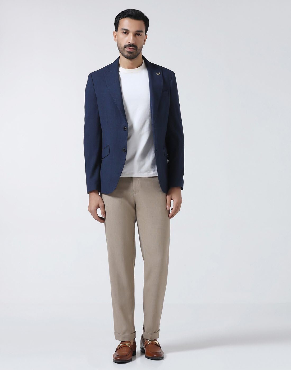 Men Wool Solid Slim Fit Blazers Blue