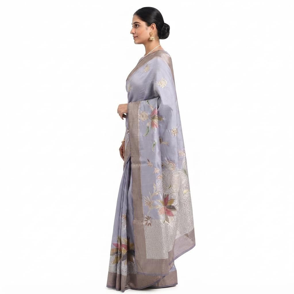 Banarasi Floral Silk Saree with Blouse Material SPT-005