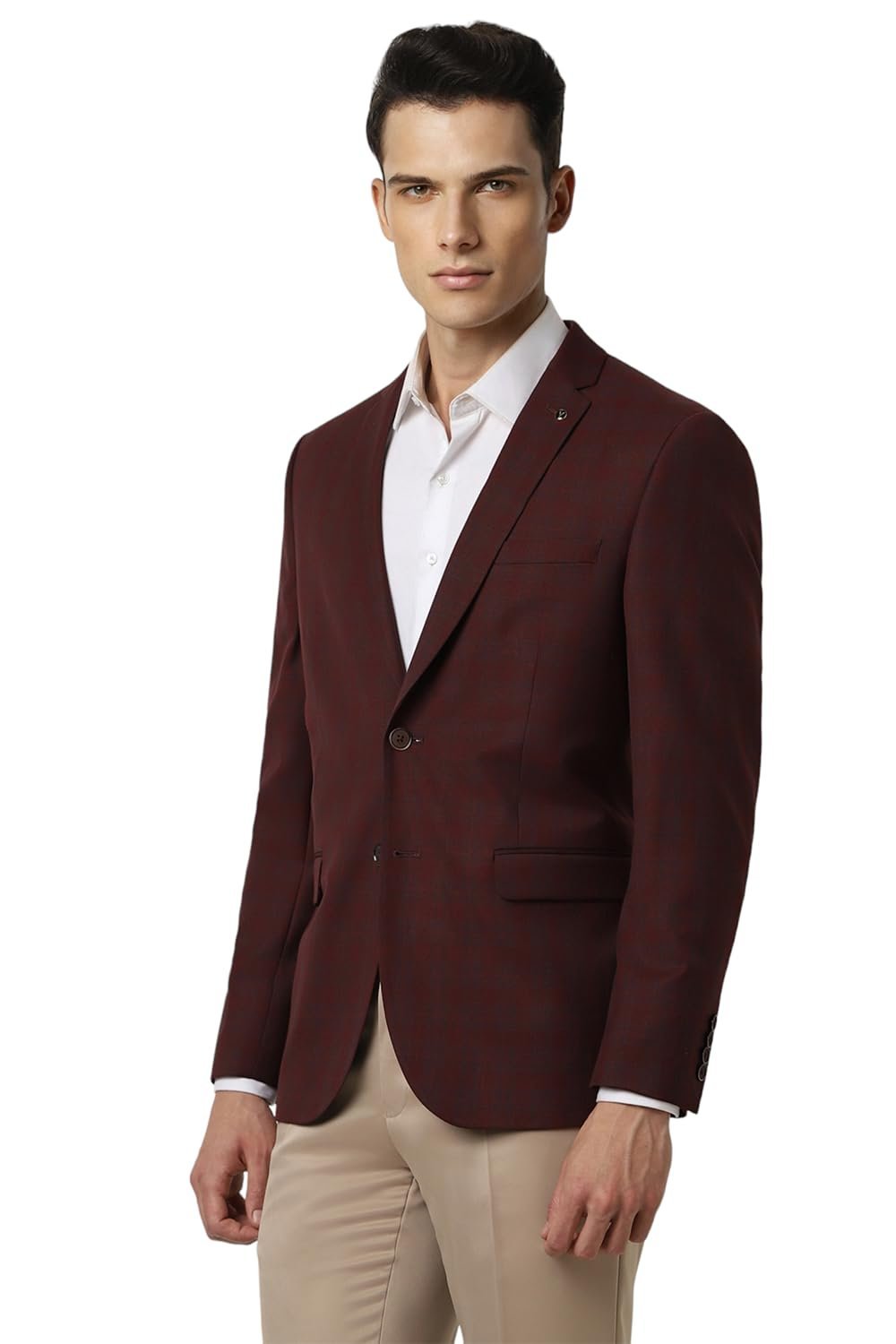 Men Maroon Check Slim Fit Formal Blazer
