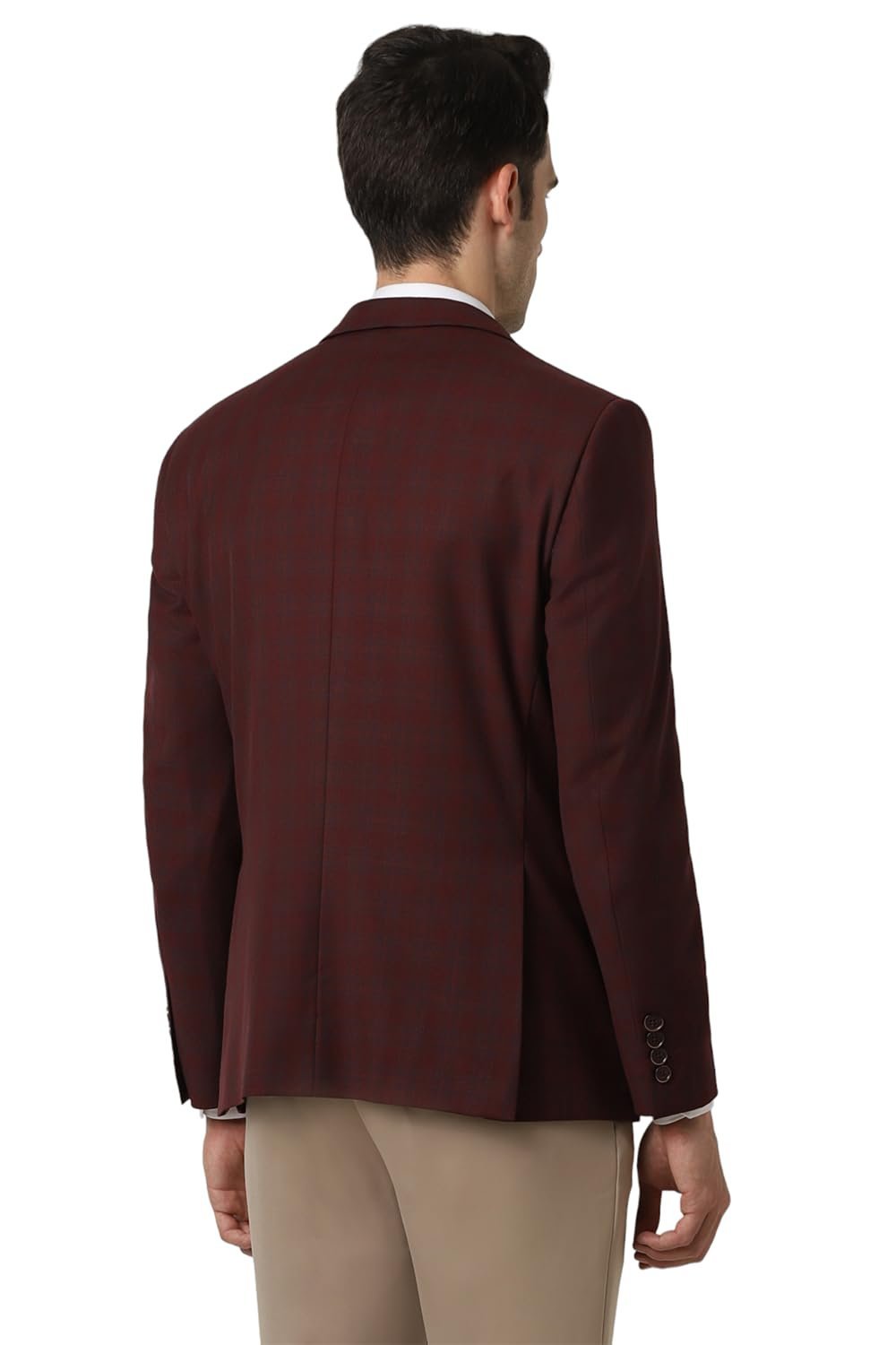 Men Maroon Check Slim Fit Formal Blazer