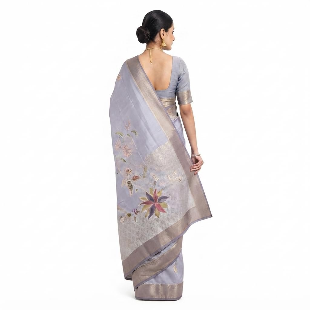 Banarasi Floral Silk Saree with Blouse Material SPT-005
