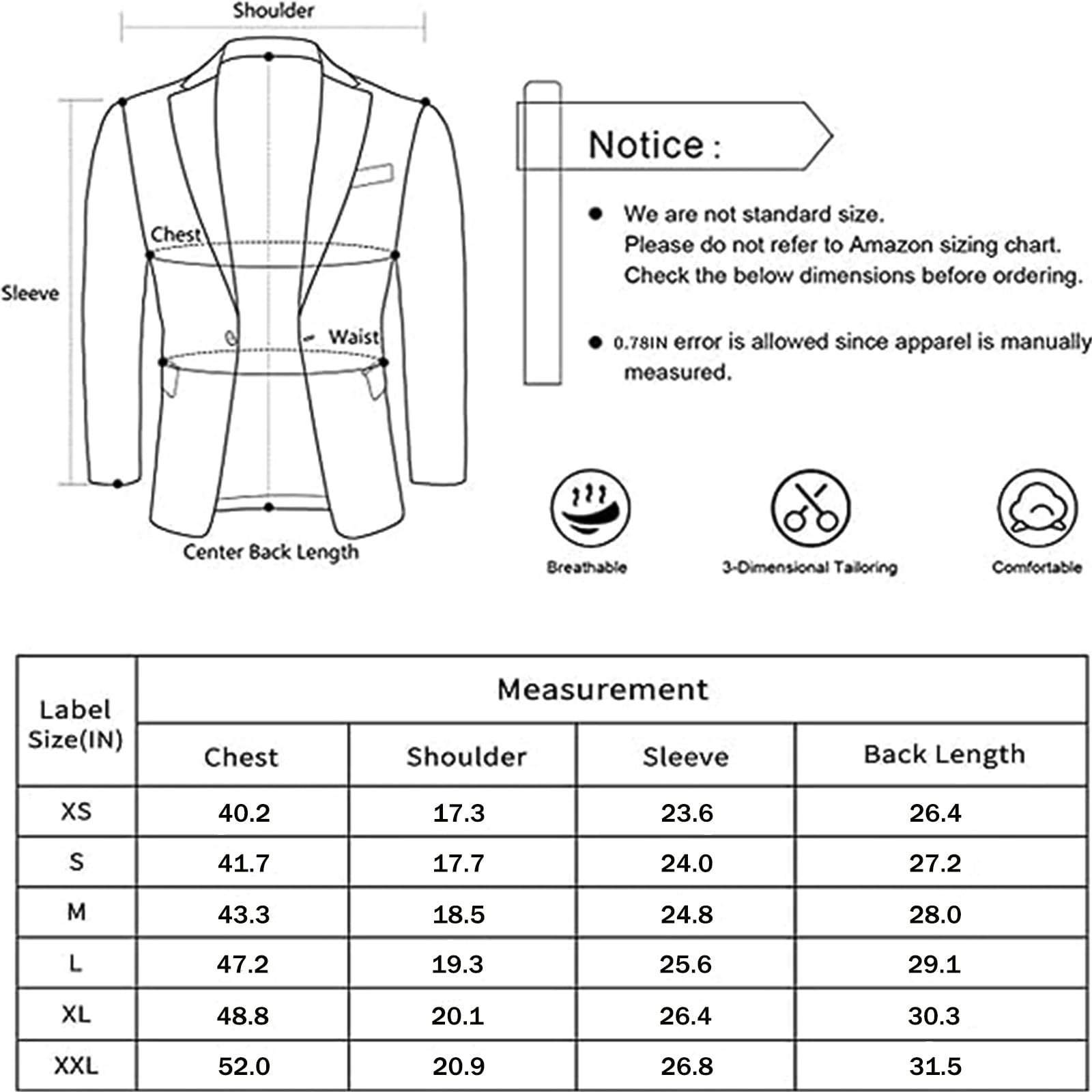 Men's Blazers Slim Fit Sport Coat One Button Lightweight Mens Suit Jacket, Black, Small