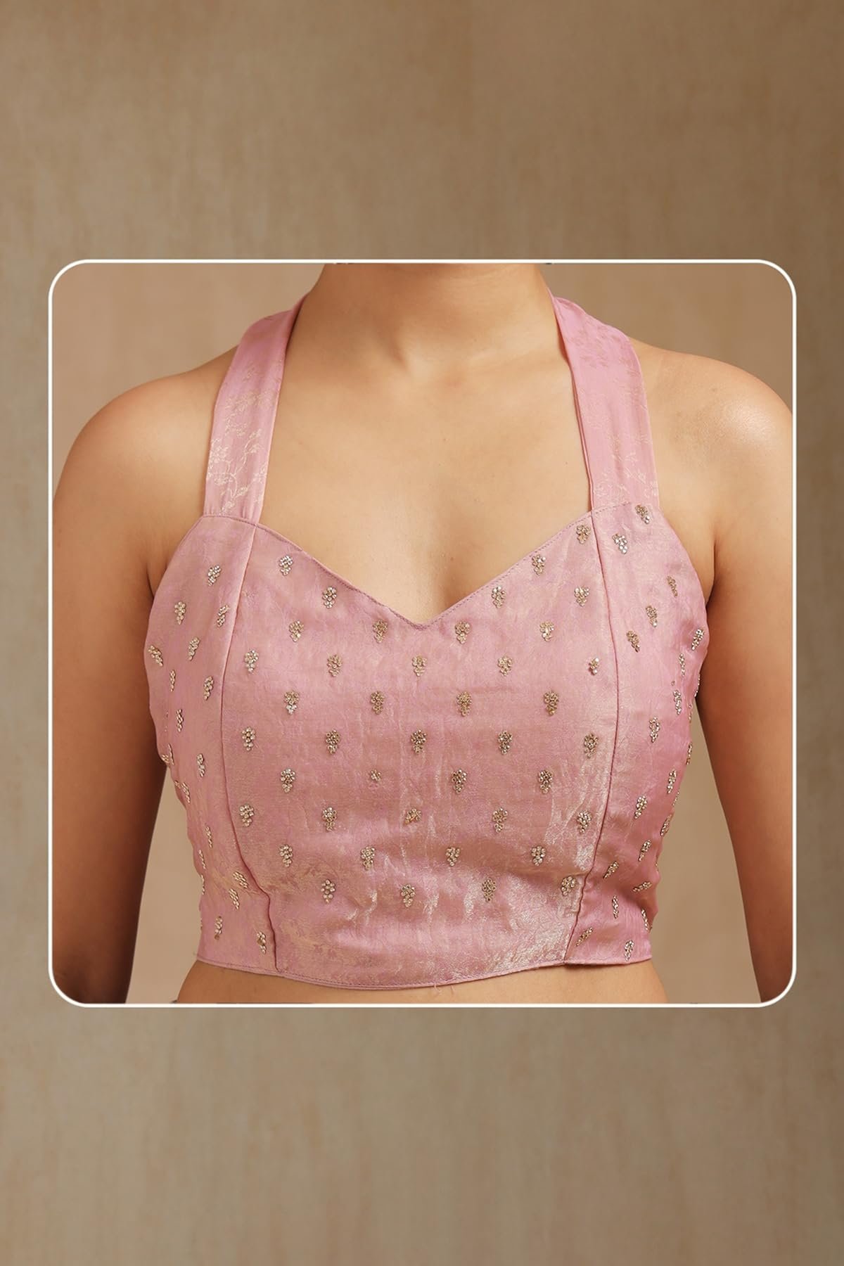Womens Blush Pink Fendy Chiffon Embellished Saree With Stone Work