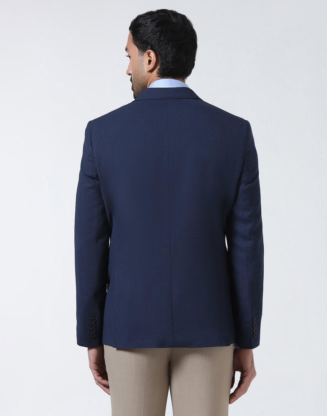 Men Wool Solid Slim Fit Blazers Blue