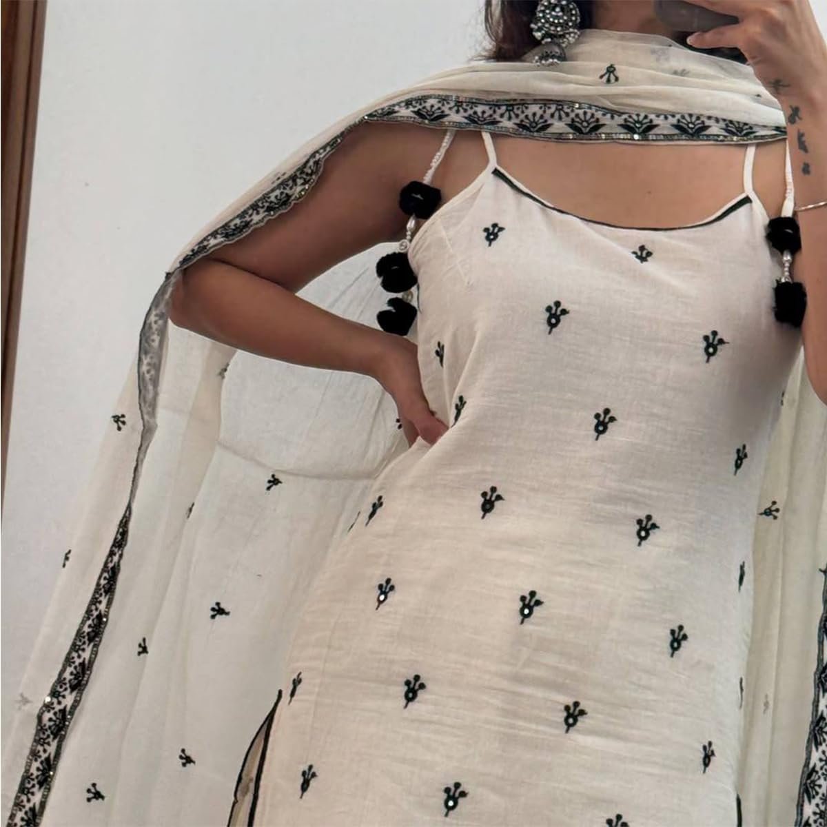 WOMEN'S Cotton Silk FullStichedsalwar LEHENGA suit Designer SAnarkaliStitchedSuit Fully Stitched Suit for Women S SF251239-M SIZE White M