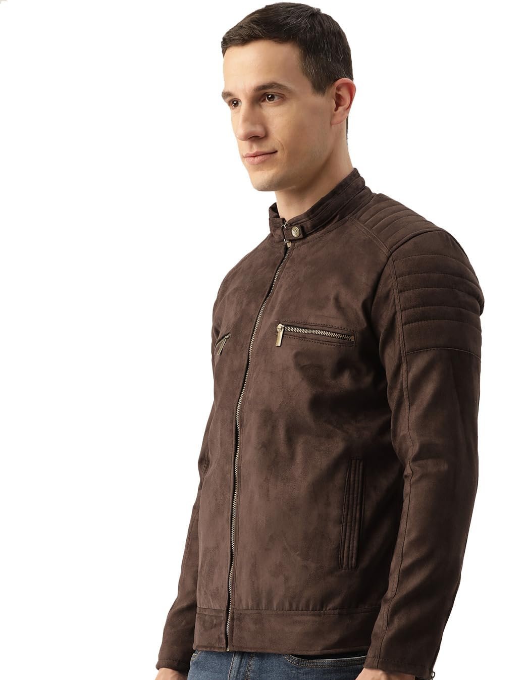Coffee-Colored Suede Standard Length Jacket For Men's (Me) Bronze Coffee Medium