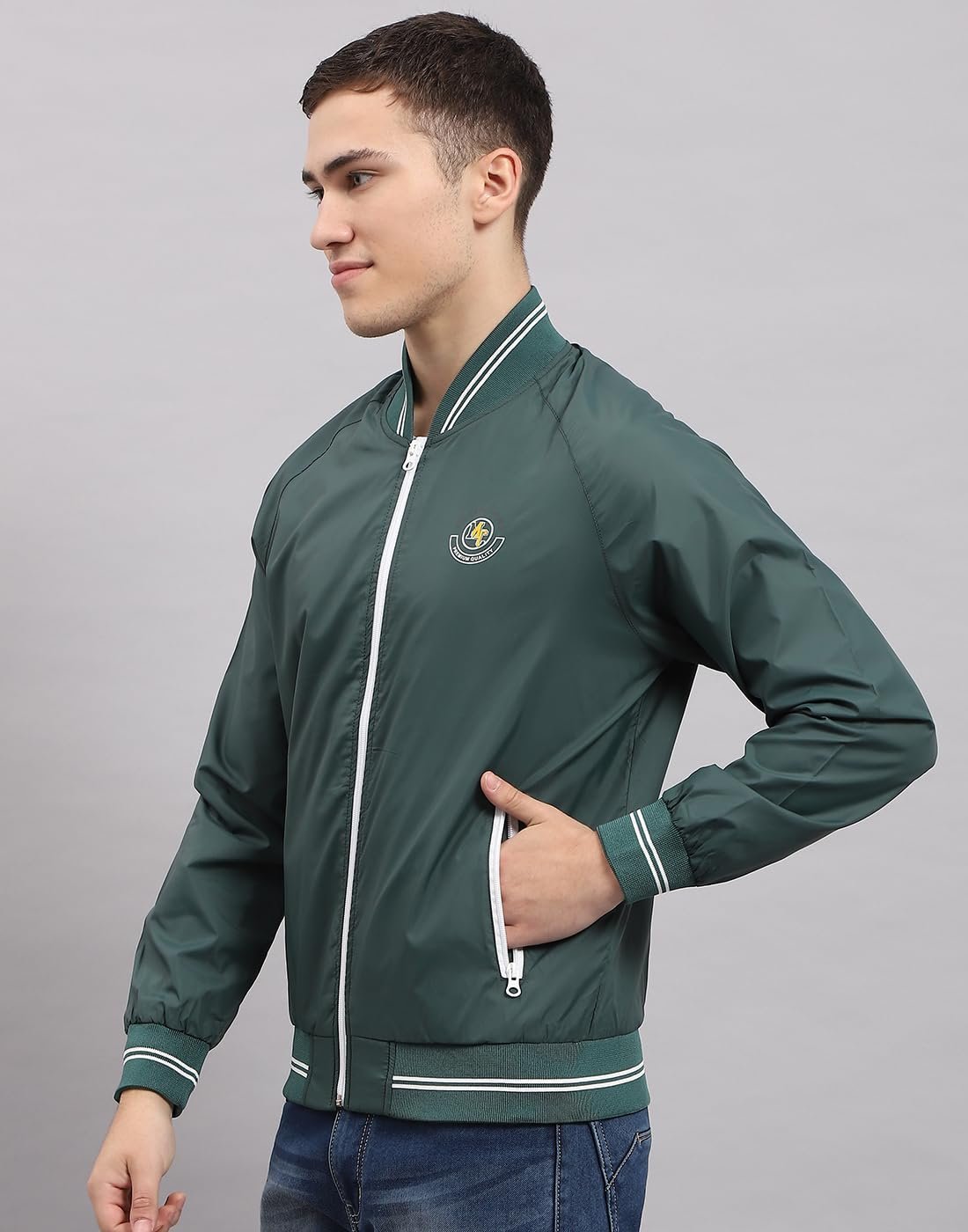 Mens Solid Olive Mock Neck Full Sleeve Jacket (224261867-5-40)