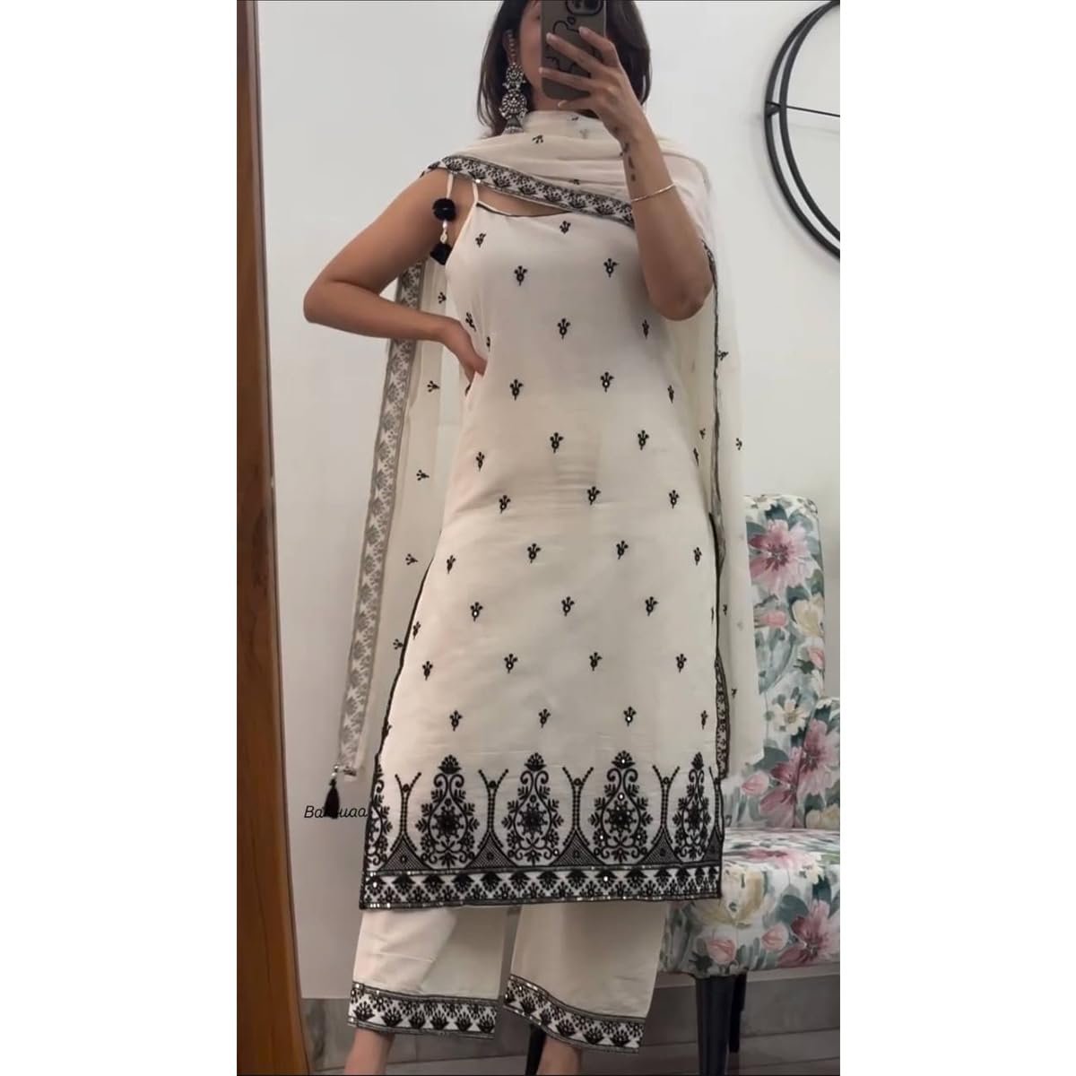 WOMEN'S Cotton Silk FullStichedsalwar LEHENGA suit Designer SAnarkaliStitchedSuit Fully Stitched Suit for Women S SF251239-M SIZE White M