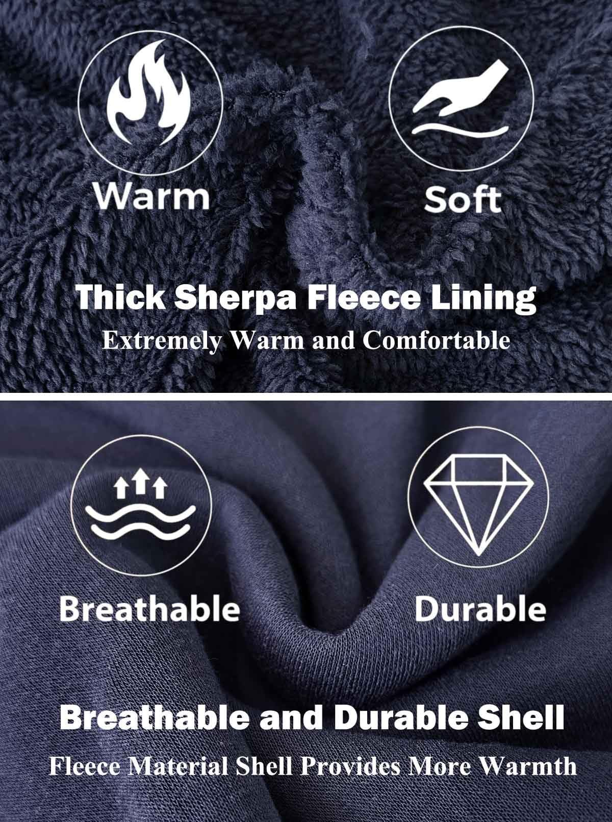 Sherpa Lined Hoodies for Men Heavyweight Full Zip Up Sweatshirt Thick Fleece Jackets Winter Warm Coats, Navy, 4XL