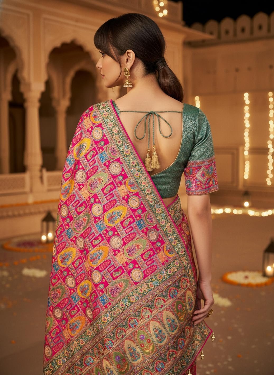 Women’s Luxurious Pure Satin Silk Original Saree Position Print Work Banarasi Kanjivaram Style Saree With Blouse Piece(Elegant117_Pink)