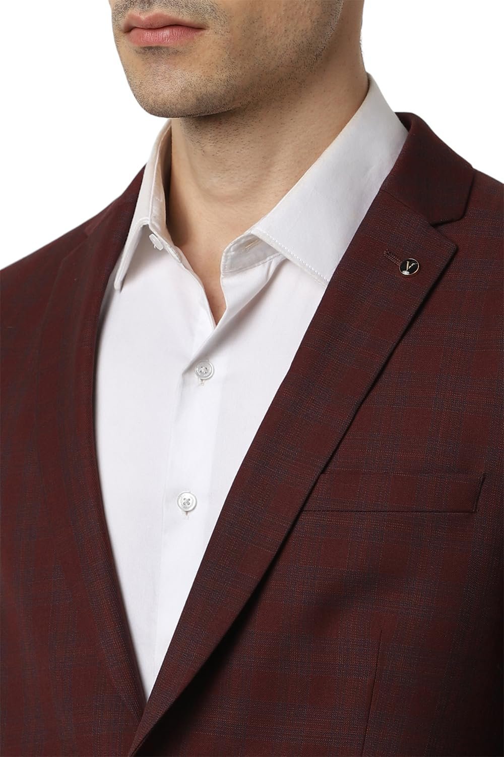 Men Maroon Check Slim Fit Formal Blazer