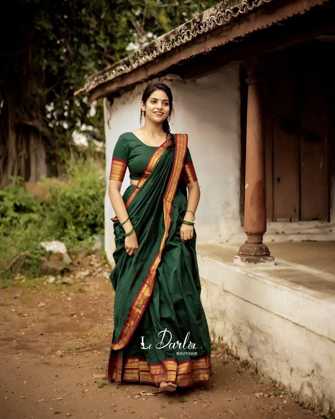 Women's Banarasi and Kanjivaram Silk Traditional Lehenga Saree, Unstitched Lehenga Choli, Half Saree (GREEN)