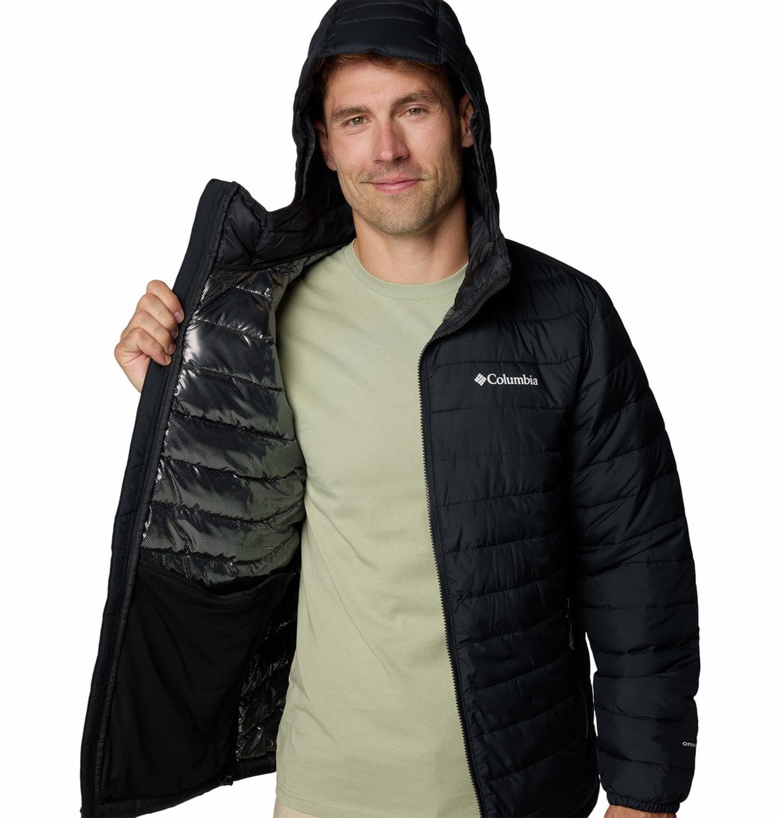 Men Black Omni Heat Reflective Powder Lite II Hooded Jacket