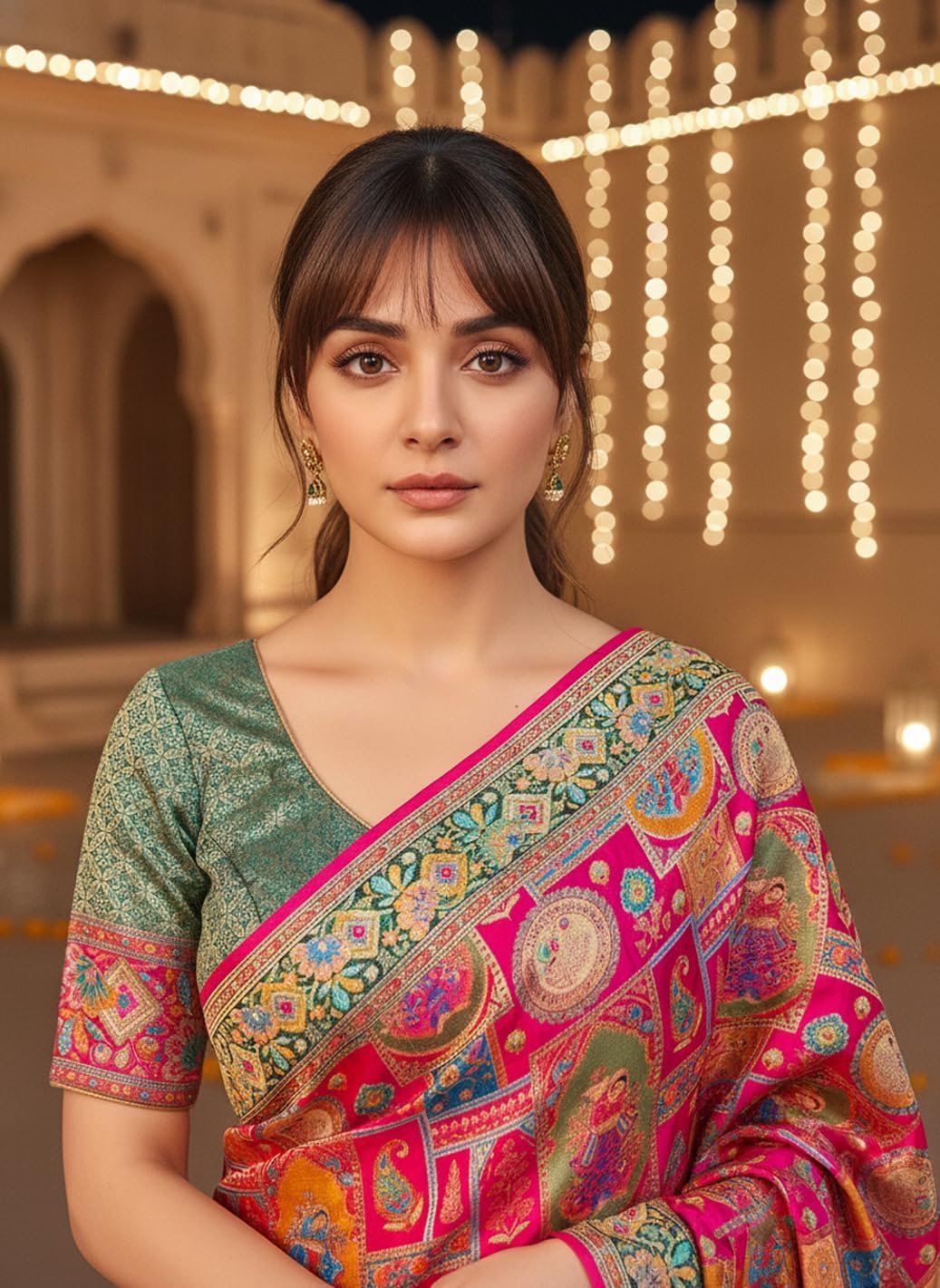Women’s Luxurious Pure Satin Silk Original Saree Position Print Work Banarasi Kanjivaram Style Saree With Blouse Piece(Elegant117_Pink)