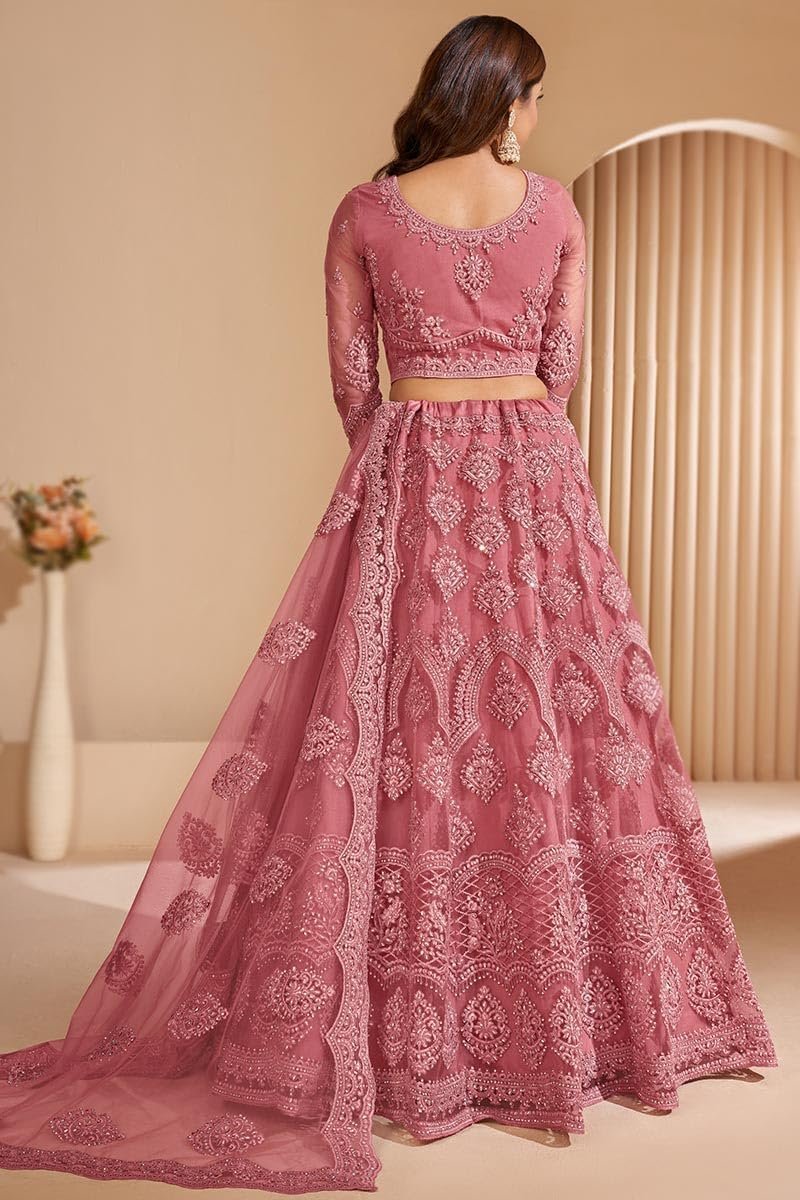 ZAALIMA FASHION Women's Semi Stitched satin blend Lehenga Choli with Embroidered Pattern Unstitched Blouse and Dupatta Set | Women's Lehenga Cholis (Peach)