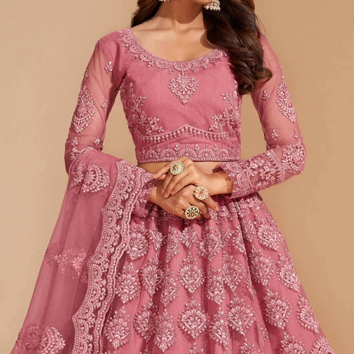 ZAALIMA FASHION Women's Semi Stitched satin blend Lehenga Choli with Embroidered Pattern Unstitched Blouse and Dupatta Set | Women's Lehenga Cholis (Peach)