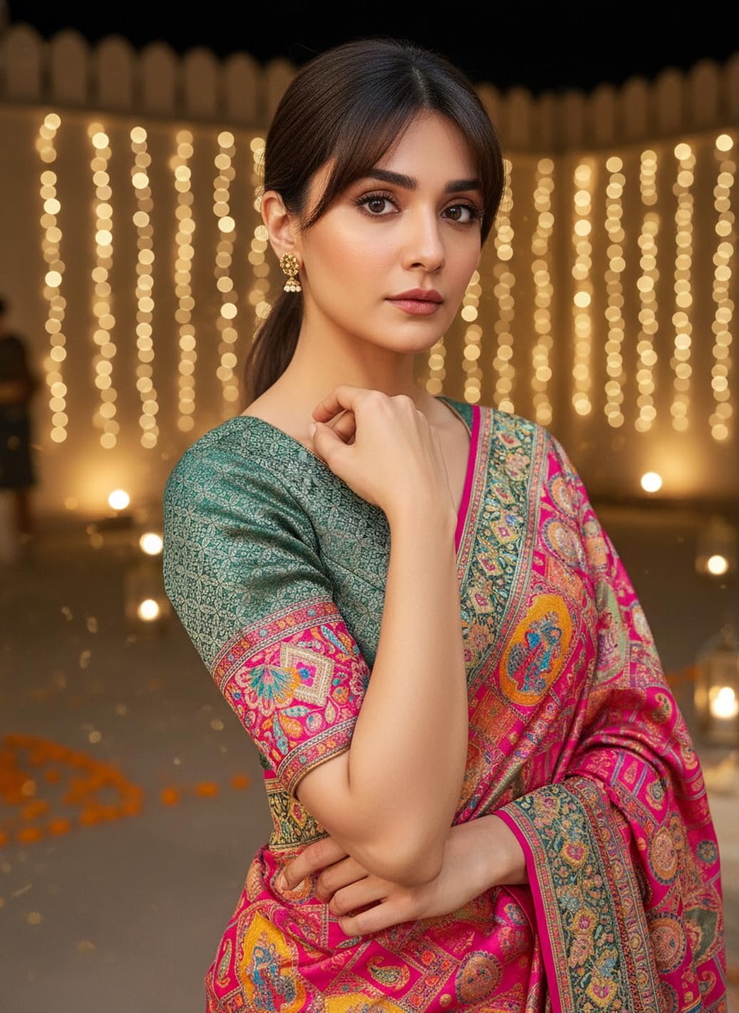 Women’s Luxurious Pure Satin Silk Original Saree Position Print Work Banarasi Kanjivaram Style Saree With Blouse Piece(Elegant117_Pink)
