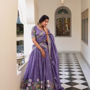 Women’s Embroidered Lehenga Choli with Blouse | Designer Ethnic Wear for Wedding Occasion (Lavender, Semi-Stitched)
