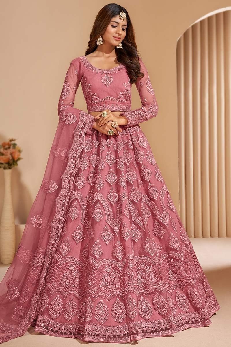 ZAALIMA FASHION Women's Semi Stitched satin blend Lehenga Choli with Embroidered Pattern Unstitched Blouse and Dupatta Set | Women's Lehenga Cholis (Peach)