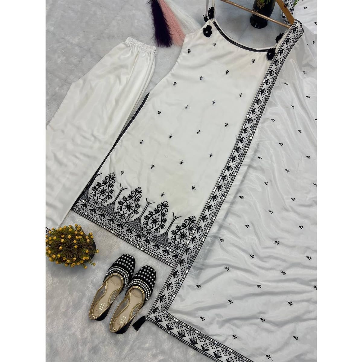 WOMEN'S Cotton Silk FullStichedsalwar LEHENGA suit Designer SAnarkaliStitchedSuit Fully Stitched Suit for Women S SF251239-M SIZE White M