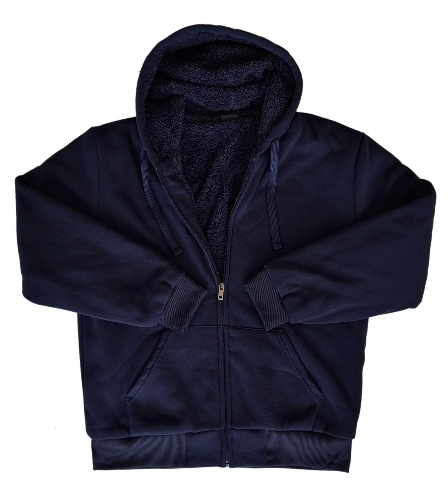 Sherpa Lined Hoodies for Men Heavyweight Full Zip Up Sweatshirt Thick Fleece Jackets Winter Warm Coats, Navy, 4XL
