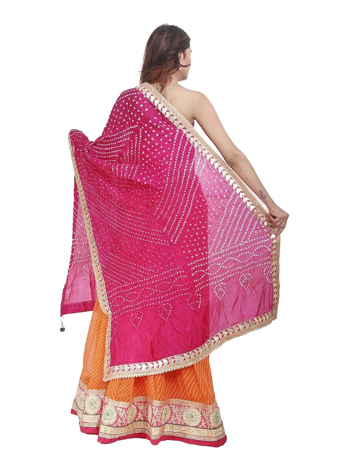 Women's Dupion Silk Readymade Lehenga Choli Lehanga lahriya nd dupptta Bhandhej top solid colour (R-130_Orange & Rani_Free Size)