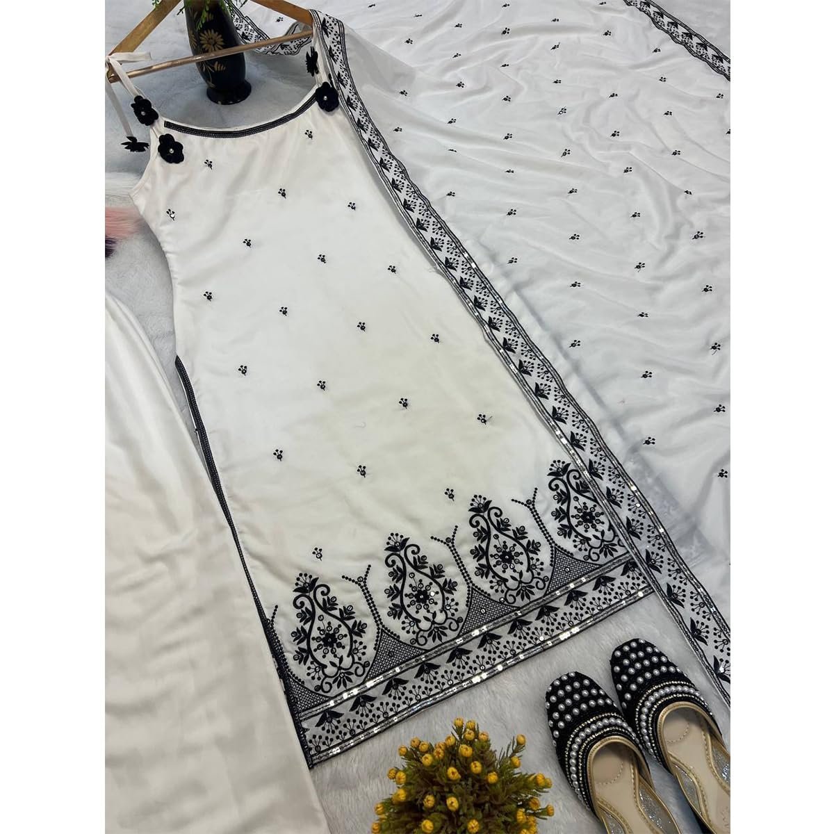 WOMEN'S Cotton Silk FullStichedsalwar LEHENGA suit Designer SAnarkaliStitchedSuit Fully Stitched Suit for Women S SF251239-M SIZE White M