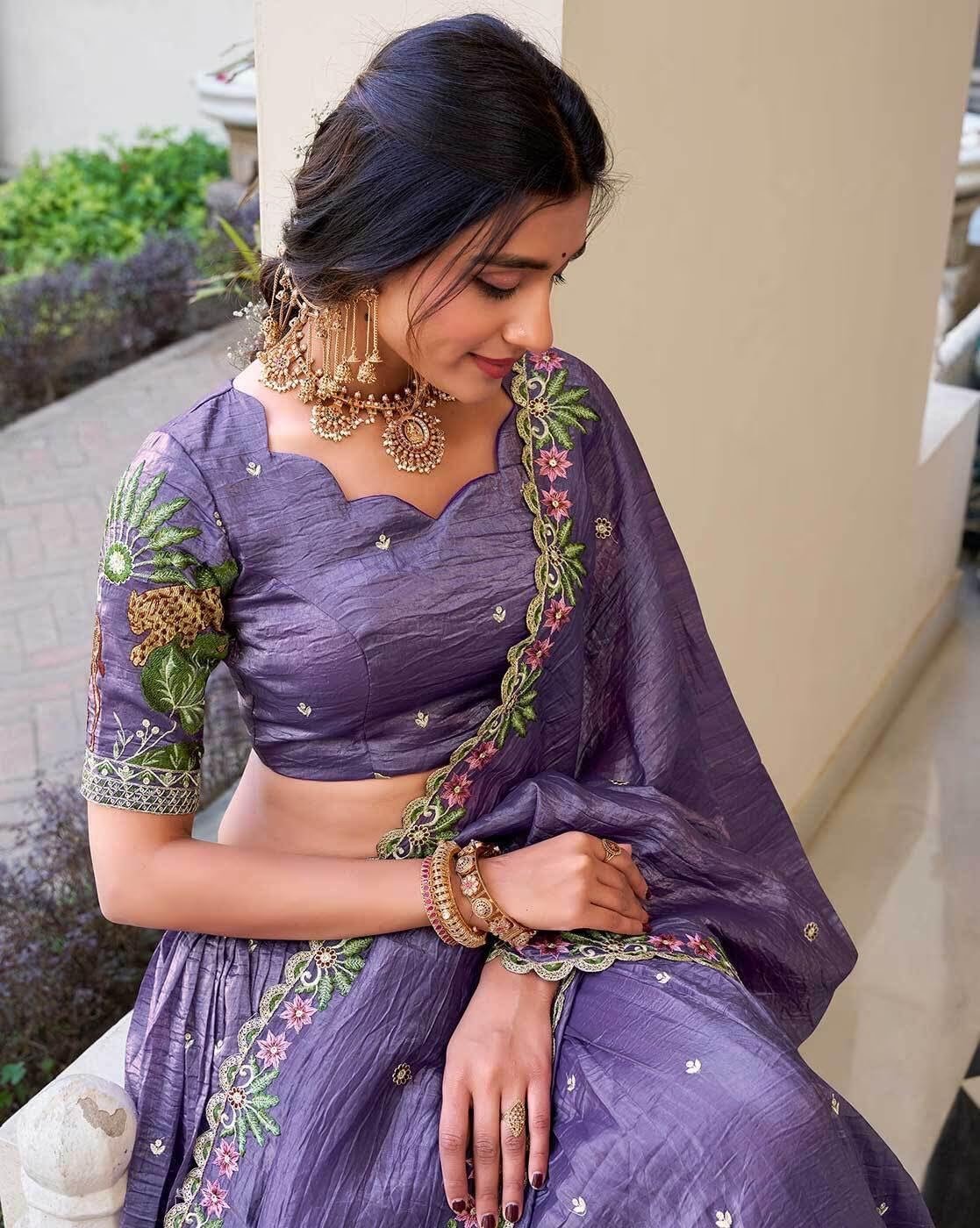 Women’s Embroidered Lehenga Choli with Blouse | Designer Ethnic Wear for Wedding Occasion (Lavender, Semi-Stitched)