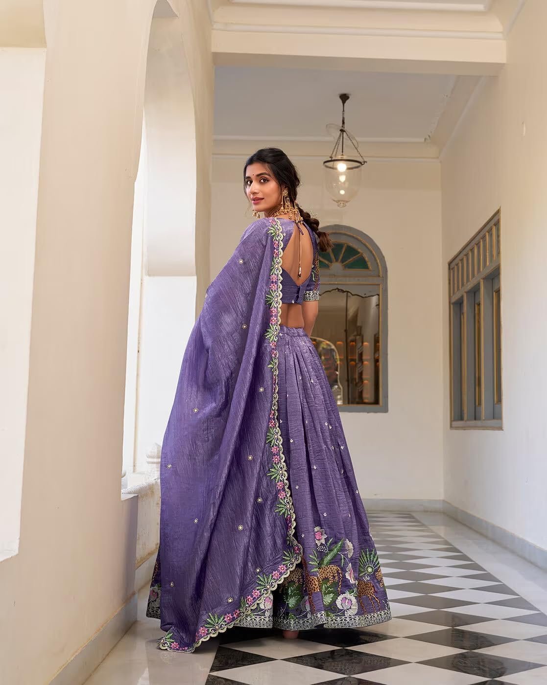 Women’s Embroidered Lehenga Choli with Blouse | Designer Ethnic Wear for Wedding Occasion (Lavender, Semi-Stitched)