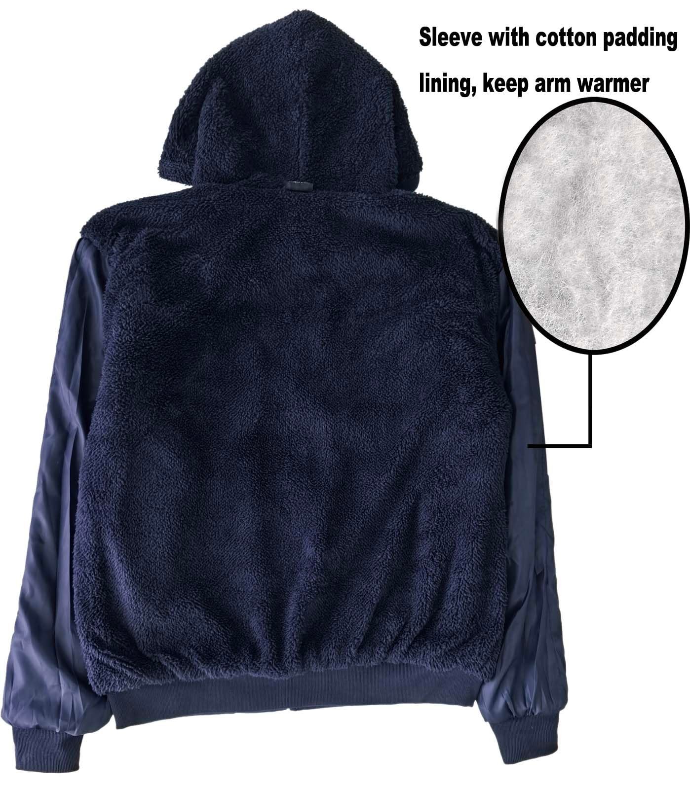 Sherpa Lined Hoodies for Men Heavyweight Full Zip Up Sweatshirt Thick Fleece Jackets Winter Warm Coats, Navy, 4XL