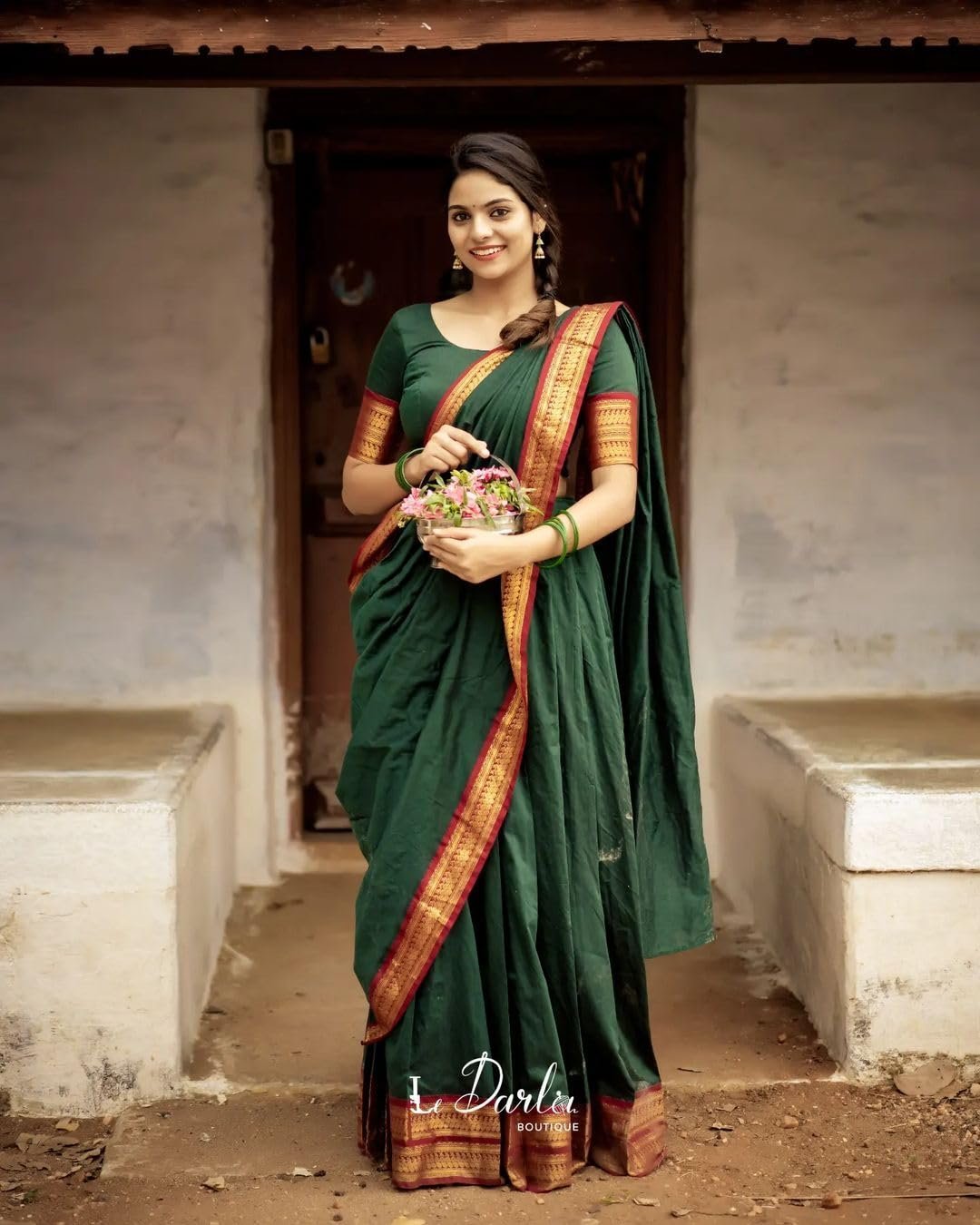 Women's Banarasi and Kanjivaram Silk Traditional Lehenga Saree, Unstitched Lehenga Choli, Half Saree (GREEN)